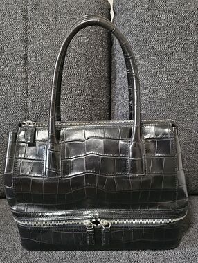 Wilsons Leather Black Croc-Embossed Satchel